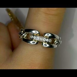 NEW David Yurman Sterling Silver DIAMOND Wellesley Cable Chain Link Ring Sz 7